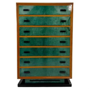 Rare Italian Chest of Drawers in Emerald Green Parchment, Walnut and Black, 50s
